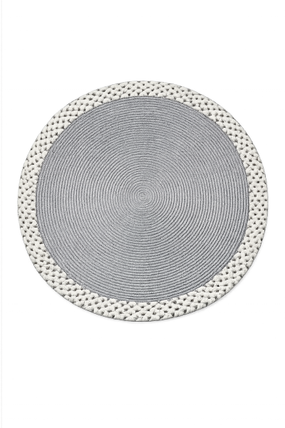 Rixo Jüt Gri Hasırlı Naturel Örgü Çift Taraflı Kilim Yuvarlak Halı Bohem Dekoratif Mutfak Balkon Banyo Halı