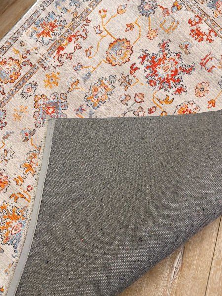 Drom Kaymaz Tabanlı Yıkanabilir Bej Modern Salon Oturma Odası Halısı