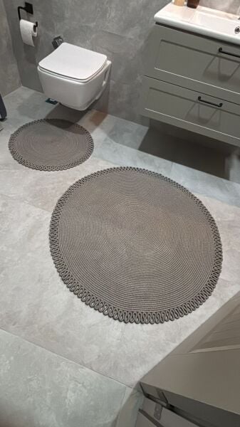 Milda Jüt Yuvarlak Gri Banyo Paspası Çift Taraflı Yıkanabilir Kapı Önü Banyo Mutfak Salon Oturma Odası Paspası Jüt Kilim
