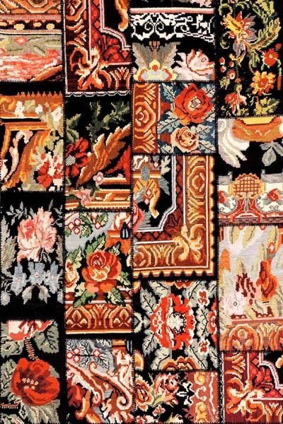 Drom Kaymaz Tabanlı Yıkanabilir Siyah Patchwork Desenli Halı