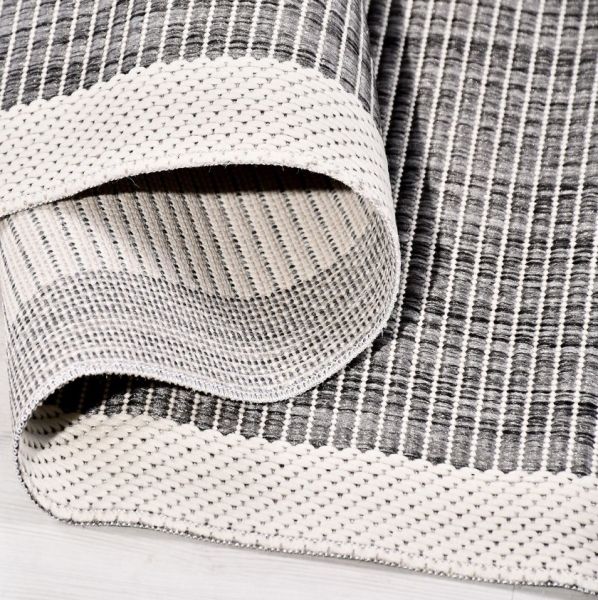 Crea Halı Andora AS07 Gri Beyaz Bordürlü Sisal Halı Hasır Doku Çerçeveli Halı My Crea Home