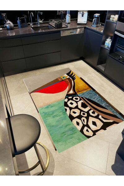 Drom Dokuma Taban Makinede Yıkanabilen Kilim Kaymaz Şönil Modern Pelikan Figürlü Halı