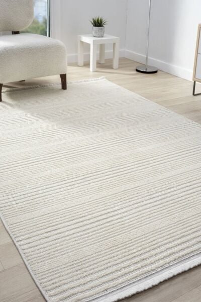 Seyran Halı Zara 0950 Krem Ekstra Yumuşak Kabartmalı Modern Yolluk Koridor Mutfak Salon Halısı