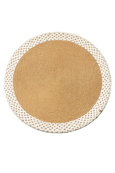 Rixo Jüt Kahverengi Hasırlı Naturel Örgü Çift Taraflı Kilim Yuvarlak Halı Bohem Dekoratif Mutfak Balkon Banyo Halı