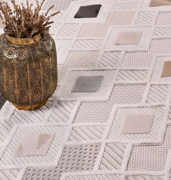 Crea Halı İzgi IM06K Multi Kabartmalı Modern Geometrik Desenli Hav Toz Vermez Salon Halısı  My Crea Home