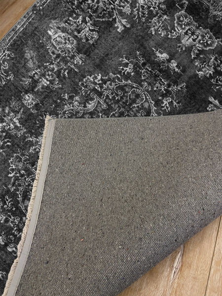 Drom Kaymaz Tabanlı Yıkanabilir Gri Modern Dokuma Halı