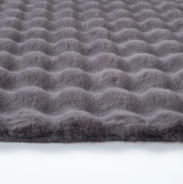 Ekstra Yumuşak Dokulu Antrasit Bubble Tavşan Tüyü Darcio Oval Post Peluş Halı