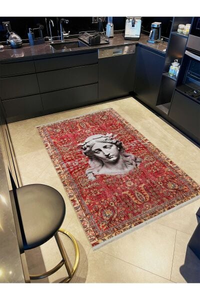 Drom Dokuma Taban Makinede Yıkanabilen Kilim Kaymaz Şönil Halı Etnik Desenli Heykel Figürlü Halı