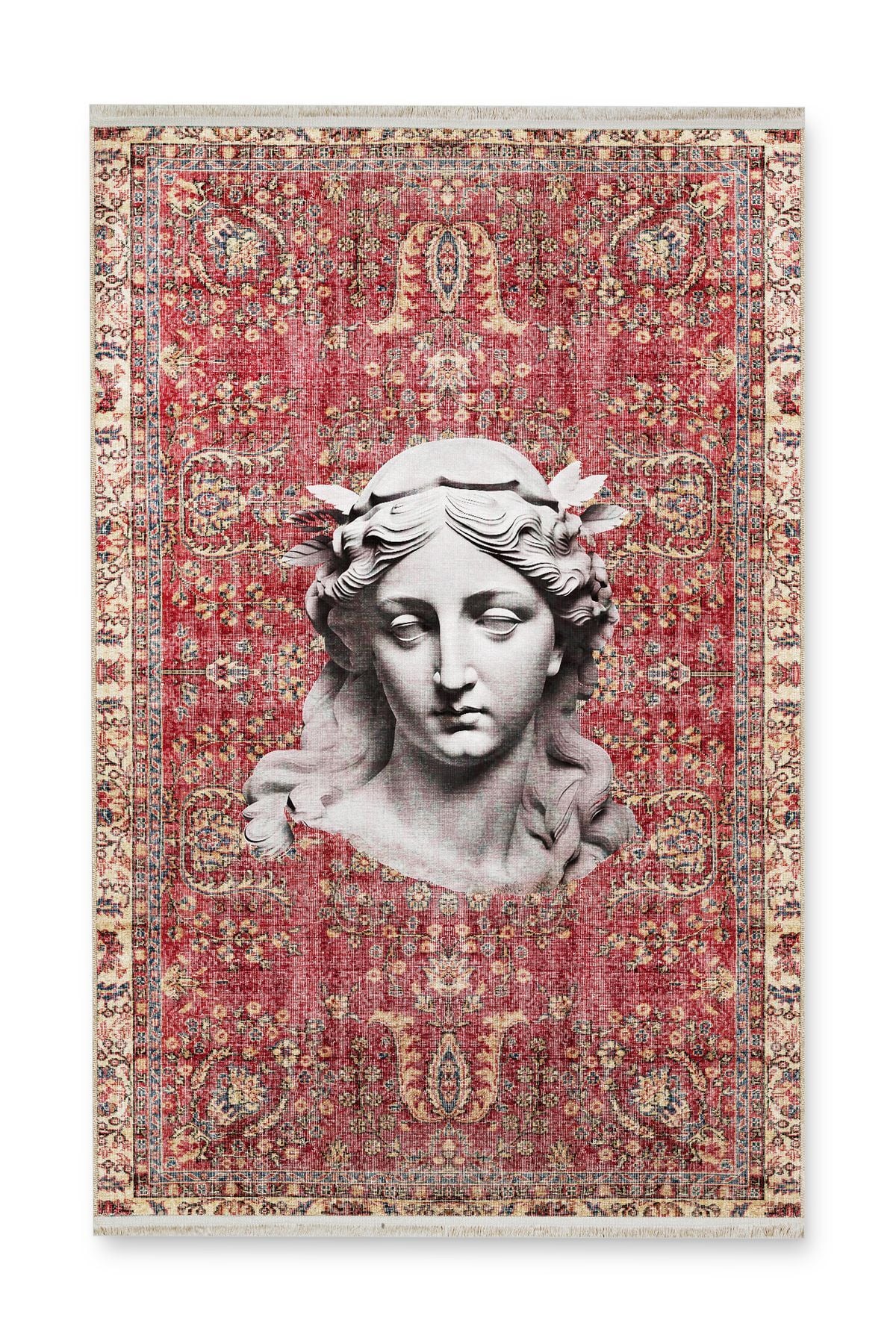 Drom Dokuma Taban Makinede Yıkanabilen Kilim Kaymaz Şönil Halı Etnik Desenli Heykel Figürlü Halı