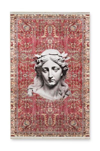 Drom Dokuma Taban Makinede Yıkanabilen Kilim Kaymaz Şönil Halı Etnik Desenli Heykel Figürlü Halı