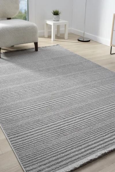 Seyran Halı Zara 0950 Gri Ekstra Yumuşak Kabartmalı Modern Yolluk Koridor Mutfak Salon Halısı