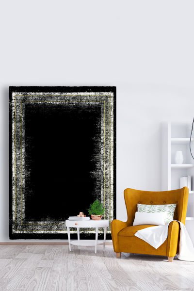 Drom Kaymaz Tabanlı Yıkanabilir Siyah Çerçeveli Modern Halı