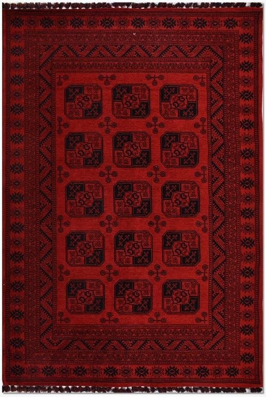 Crea Halı Truva TR01 Afgan Desen Bordo Kırmızı Etnik Modern Halı My Crea Home