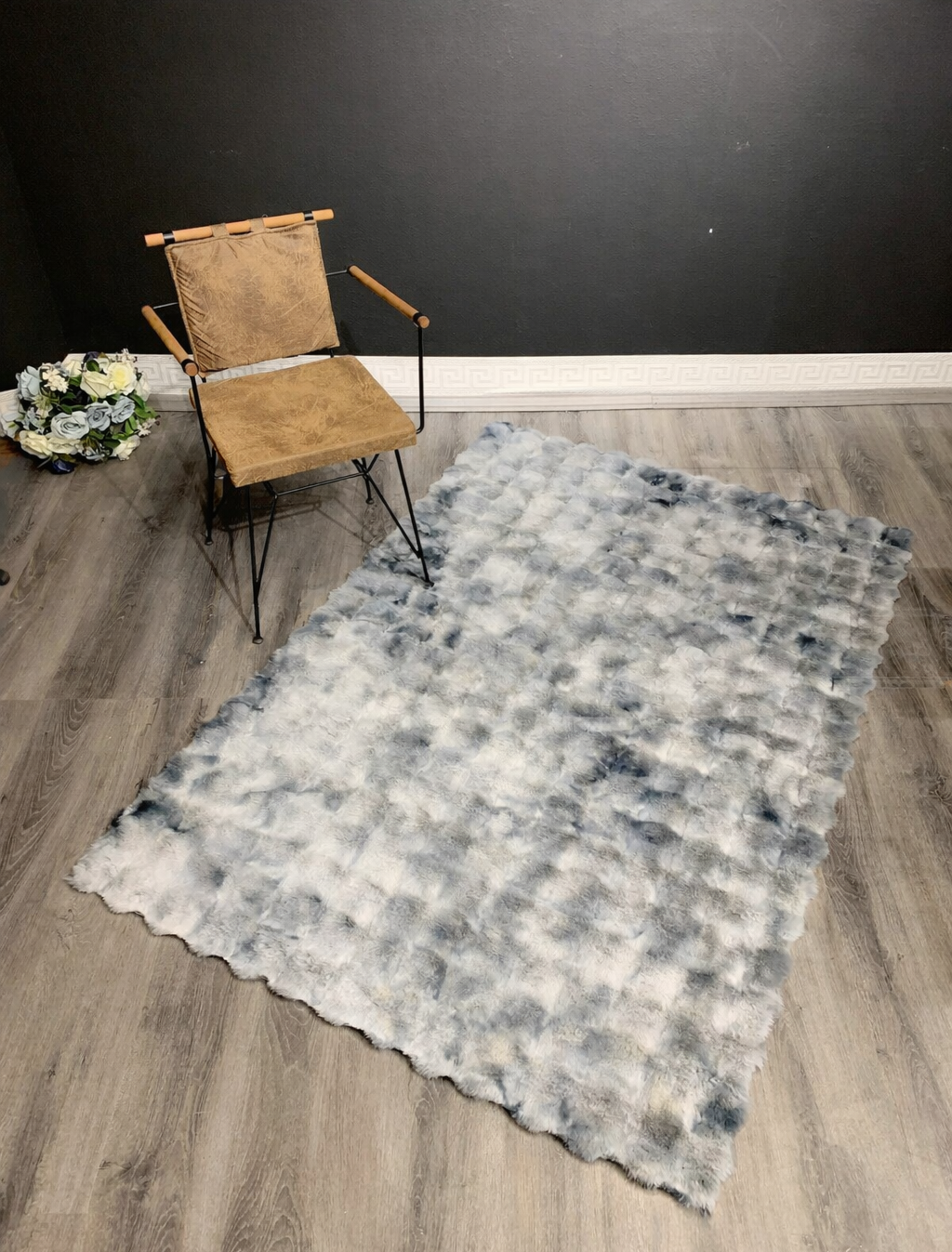 Ekstra Yumuşak Dokulu Renk Geçişli Gri Bubble Tavşan Tüyü Darcio Dikdörtgen Post Peluş Halı