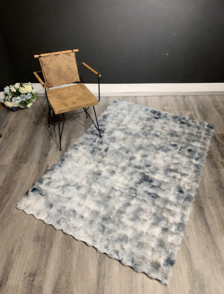 Ekstra Yumuşak Dokulu Renk Geçişli Gri Bubble Tavşan Tüyü Darcio Dikdörtgen Post Peluş Halı