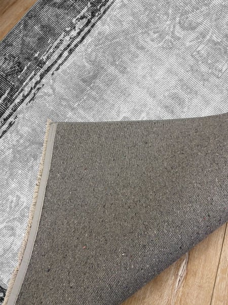 Drom Kaymaz Tabanlı Yıkanabilir Gri Çerçeveli Modern Salon Halısı