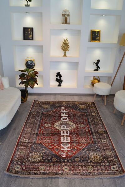 Drom Dokuma Taban Makinede Yıkanabilen Kilim Kaymaz Şönil İran Halısı Keep Off Yazılı Halı