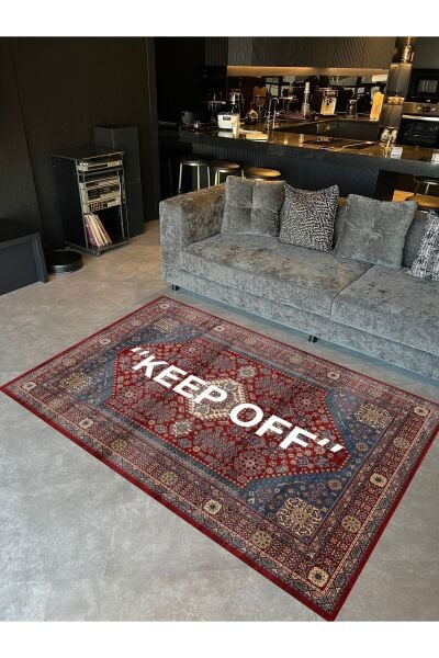 Drom Dokuma Taban Makinede Yıkanabilen Kilim Kaymaz Şönil İran Halısı Keep Off Yazılı Halı