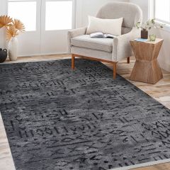 Crea Halı Vena Koleksiyonu 8016S Dokuma Kaymaz Tabanlı Modern Halı Koyu Gri My Crea Home 100x400