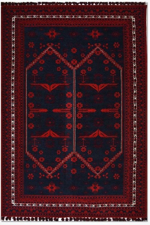 Crea Halı Truva TR04 Afgan Desen Bordo Lacivert Etnik Modern Halı My Crea Home