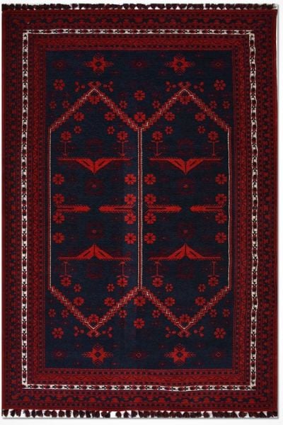 Crea Halı Truva TR04 Afgan Desen Bordo Lacivert Etnik Modern Halı My Crea Home