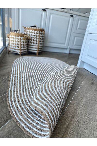 Milda 74 Kahverengi Jüt Hasırlı El Örgüsü Çift Taraflı Kilim Oval Jüt Halı