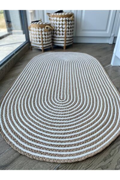 Milda 74 Kahverengi Jüt Hasırlı El Örgüsü Çift Taraflı Kilim Oval Jüt Halı 120x180