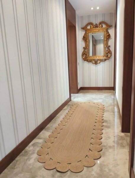 Milda 74 Kahverengi Jüt Hasırlı El Örgüsü Çift Taraflı Kilim Oval Jüt Halı 120x180