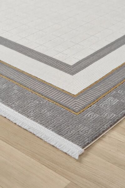 Seyran Halı Ahlat 7052 Antrasit Çerçeveli Klasik Desen Akrilik Salon Halısı Yolluk Modern Akrilik Halı