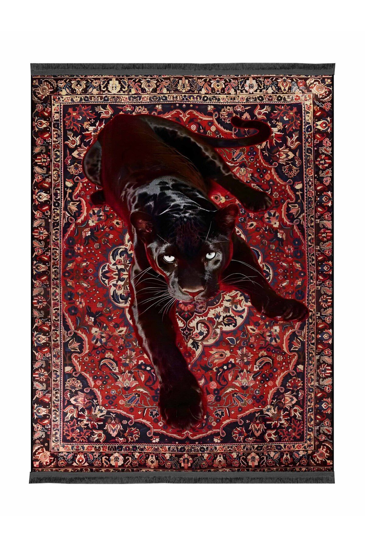 Drom Dokuma Taban Makinede Yıkanabilen Kilim Kaymaz Şönil Panter Desenli Vintage Dekoratif Halı