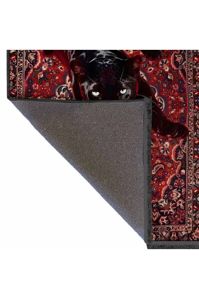 Drom Dokuma Taban Makinede Yıkanabilen Kilim Kaymaz Şönil Panter Desenli Vintage Dekoratif Halı