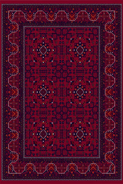 Drom Kaymaz Tabanlı Yıkanabilir Kırmızı Bordo Afgan Desenli Halı