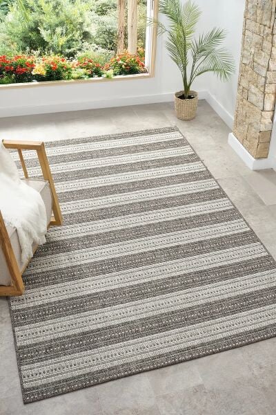 Seyran Halı 2552 Antrasit Yazlık Hav Toz Vermez Yolluk Sisal Dokuma Etnik Oturma Odası Salon Balkon Halısı