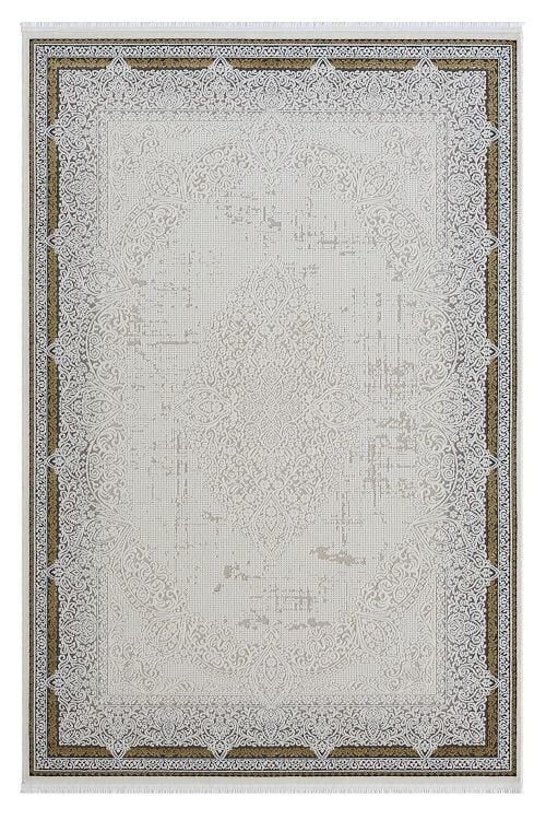 Seyran Halı Ahlat 7051 Gold Çerçeveli Klasik Desen Gri Akrilik Salon Halısı Yolluk Modern Akrilik Halı