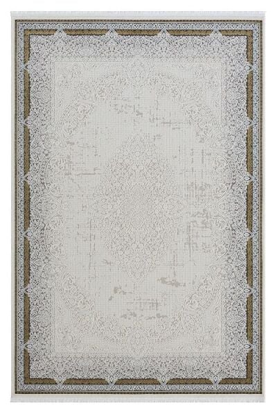 Seyran Halı Ahlat 7051 Gold Çerçeveli Klasik Desen Gri Akrilik Salon Halısı Yolluk Modern Akrilik Halı
