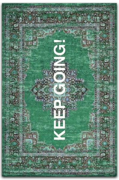 Drom Kaymaz Tabanlı Yıkanabilir Keep Going Etnik Dokuma Halı Dekoratif Modern Yeşil Halı