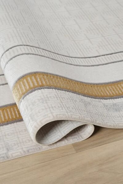 Seyran Halı Ahlat 7052 Gold Çerçeveli Klasik Desen Gri Akrilik Salon Halısı Yolluk Modern Akrilik Halı