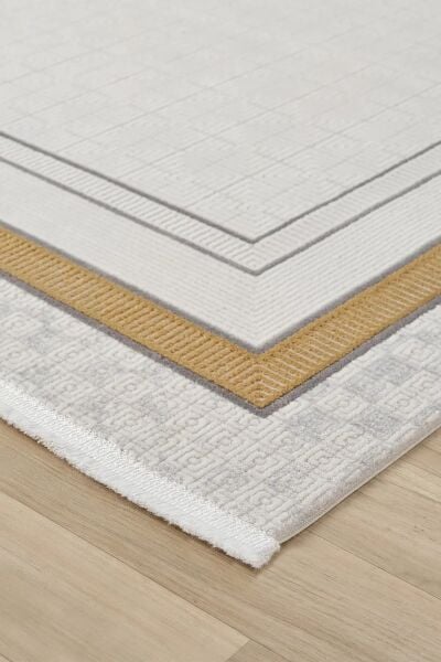 Seyran Halı Ahlat 7052 Gold Çerçeveli Klasik Desen Gri Akrilik Salon Halısı Yolluk Modern Akrilik Halı