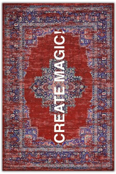 Drom Kaymaz Tabanlı Yıkanabilir Create Magic Etnik Kırmızı Bordo Dokuma Halı