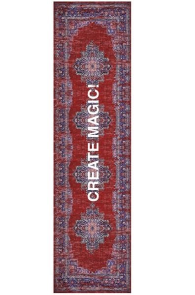 Drom Kaymaz Tabanlı Yıkanabilir Create Magic Etnik Kırmızı Bordo Dokuma Halı