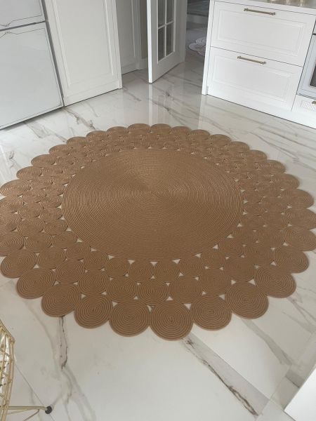 Milda 01 Jüt Hasırlı El Örgüsü Çift Taraflı Kilim Yuvarlak Jüt Halı