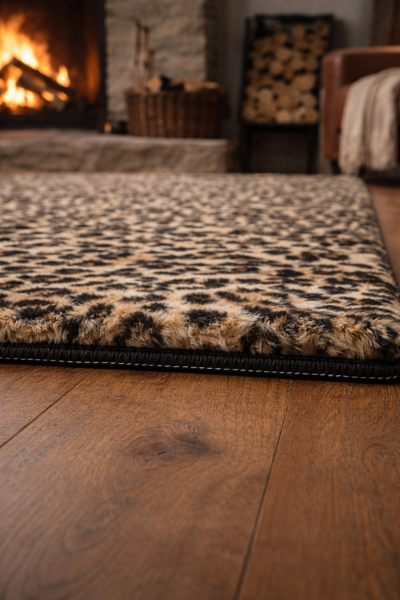 Leopar Desenli Yıkanabilir Kaymaz Post Halı Makinede Yıkanabilen Post Kesim Suni Kürk Peluş