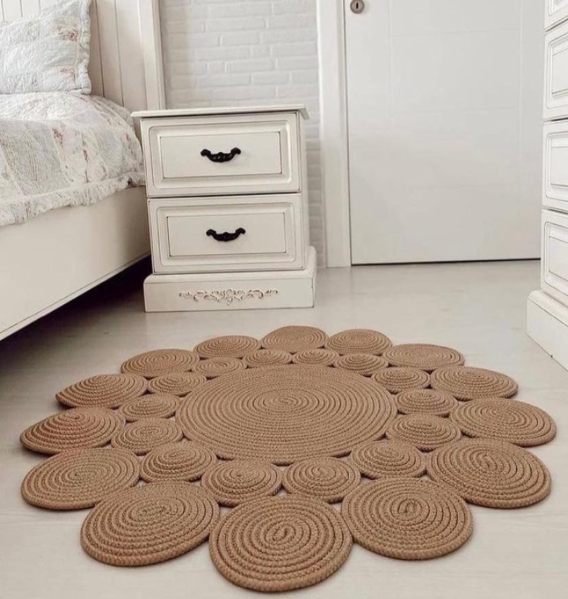 Milda 01 Jüt Hasırlı El Örgüsü Çift Taraflı Kilim Yuvarlak Jüt Halı