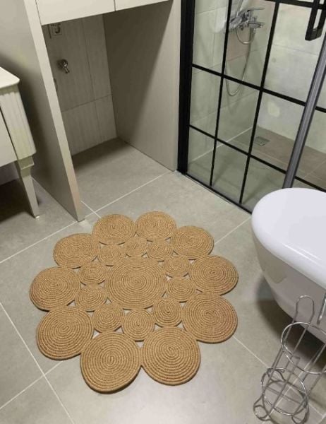 Milda 01 Jüt Hasırlı El Örgüsü Çift Taraflı Kilim Yuvarlak Jüt Halı