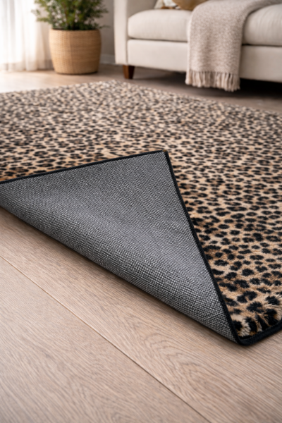 Leopar Desenli Yıkanabilir Kaymaz Post Halı Makinede Yıkanabilen Post Kesim Suni Kürk Peluş