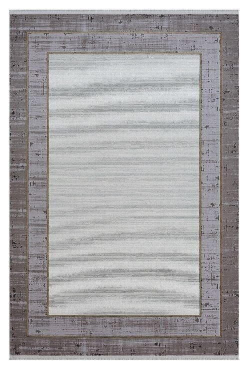 Seyran Halı Ahlat 7053 Gold Çerçeveli Klasik Desen Gri Akrilik Salon Halısı Yolluk Modern Akrilik Halı