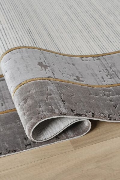 Seyran Halı Ahlat 7053 Gold Çerçeveli Klasik Desen Gri Akrilik Salon Halısı Yolluk Modern Akrilik Halı