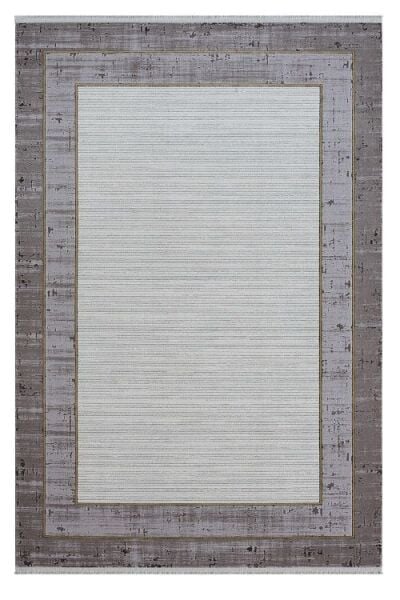 Seyran Halı Ahlat 7053 Gold Çerçeveli Klasik Desen Gri Akrilik Salon Halısı Yolluk Modern Akrilik Halı