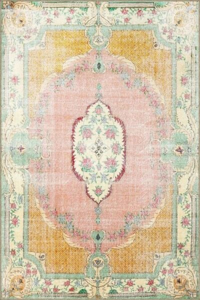 Drom Dokuma Taban Makinede Yıkanabilen Kilim Kaymaz Şönil Geleneksel Motifli Pastel Pembe Halı