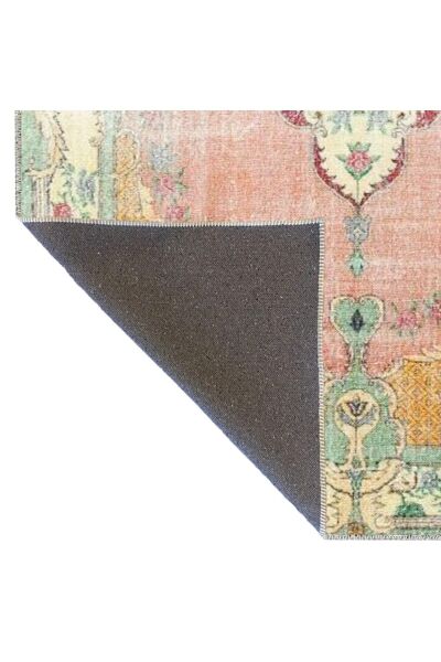 Drom Dokuma Taban Makinede Yıkanabilen Kilim Kaymaz Şönil Geleneksel Motifli Pastel Pembe Halı